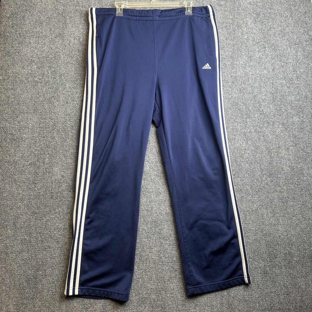 Adidas Track Pants Mens Medium Blue 3-Stripe Athletic Y2K 2000s Wide Leg Joggers